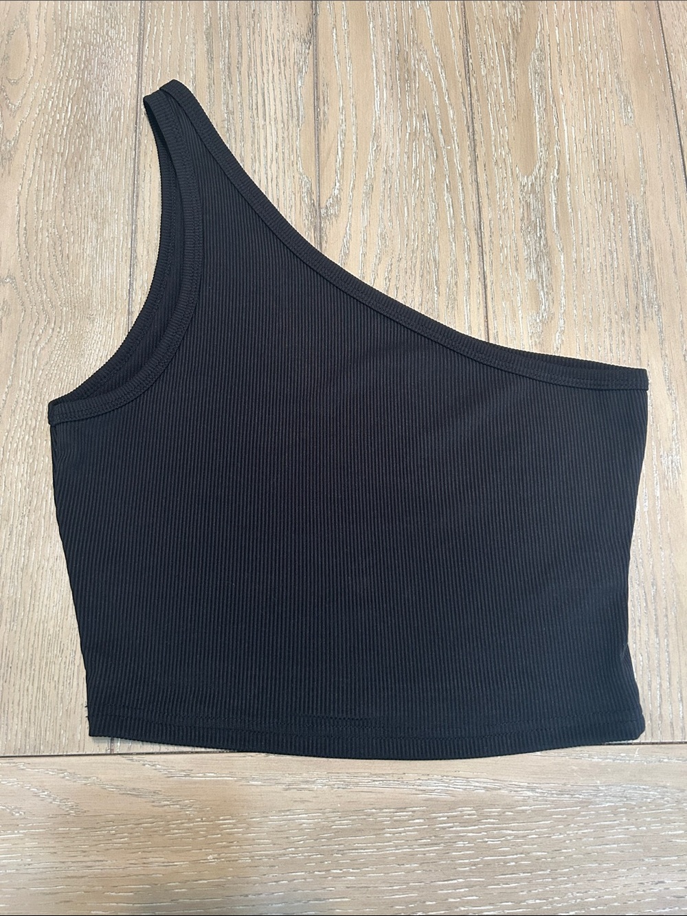 NWOT SHEIN Black One-Shoulder Ribbed Crop Top Large